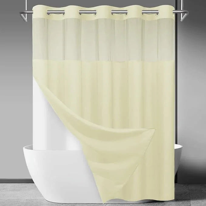 SORTTO No Hook Slub Textured Shower Curtain with Snap in Liner - Sand Fabric Outer Curtain & Waterproof Inner Liner, Hotel Style with See Through Top Window, 71x74 in - ModernBath