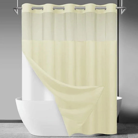 SORTTO No Hook Slub Textured Shower Curtain with Snap in Liner - Sand Fabric Outer Curtain & Waterproof Inner Liner, Hotel Style with See Through Top Window, 71x74 in - ModernBath
