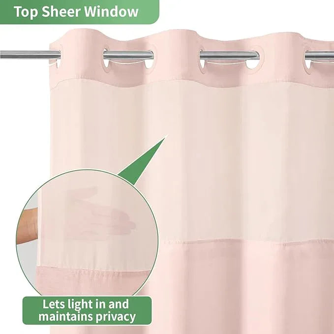 eachope Blush No Hook Shower Curtain with Snap-in Fabric Liner Set,Slub Textured Fabric Shower Curtains for Bathroom,Hotel Style Modern Shower Curtain,Water Repellent & Washable,71x74(72) - ModernBath