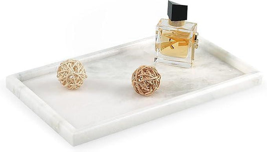 Koville African Natural Marble Tray, 12"x7" Coffee Table Vanity/Decorative Tray for Jewerly, Watch, Perfume Candle Tray for Bedroom/Bathroom/Kitchen Countertop - ModernBath