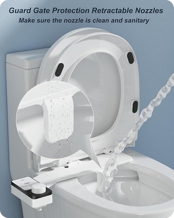 Hinmood Ultra-Slim Bidet Attachment for Toilet Dual Nozzles Feminine & Rear Wash Bidet Toilet Seat Attachment Non Electric Self Cleaning Adjustable Water Pressure, Rear Wash (KB002) - ModernBath