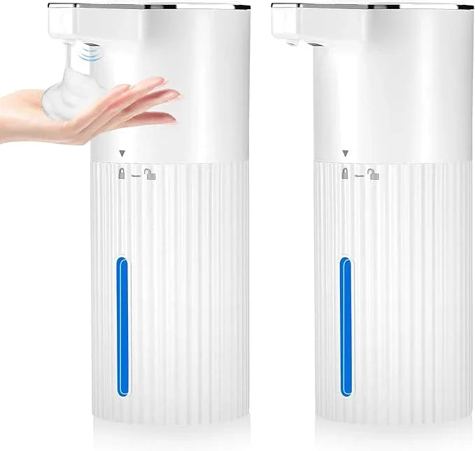 2 Pack Touchless Automatic Soap Dispenser, Smart Sensor Foam Hand Wash Dispenser, USB Rechargeable & Adjustable Customizable for Bathroom Countertop Kitchen Sink, 13.5 oz White Stripes - ModernBath