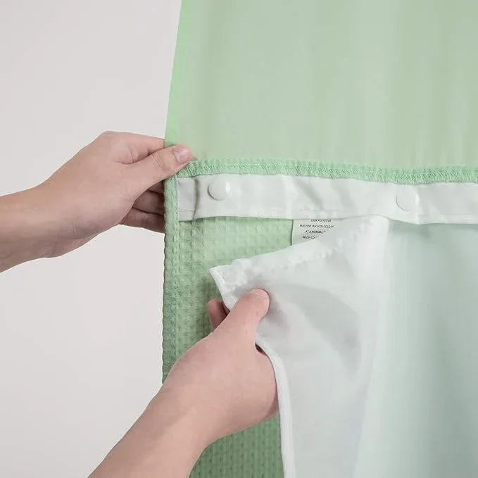 River Dream Heavyweight No Hooks Required Dotted Waffle Weave Shower Curtain with Snap in Liner - 71W x 74H,Hotel Grade,Spa Like Bath Curtain,Green Light - ModernBath