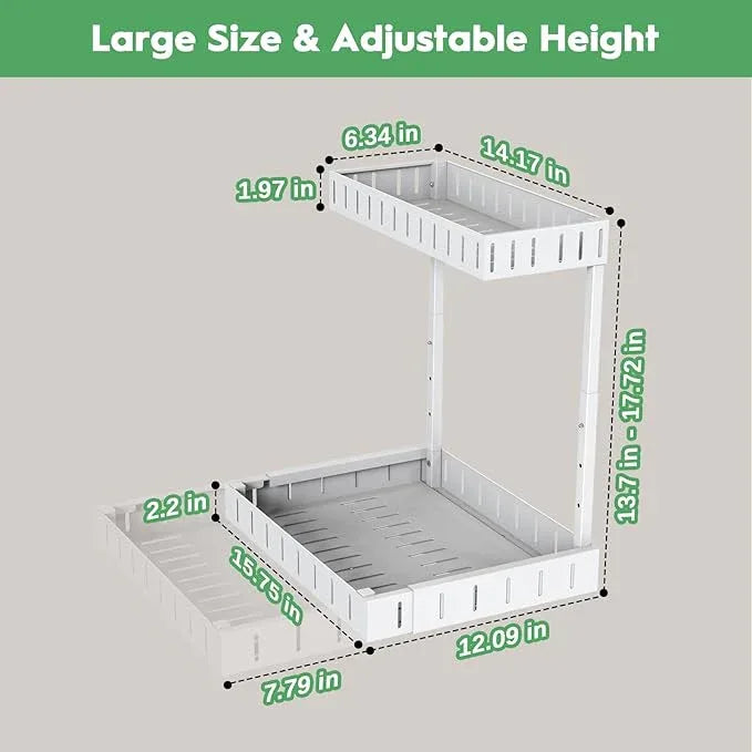 REALINN Under Sink Organizer, 2 Tier Expandable Under Cabinet Organizer, Heights Adjustable Pull Out Storage for Kitchen Bathroom Laundry, White, 2 Pack - ModernBath