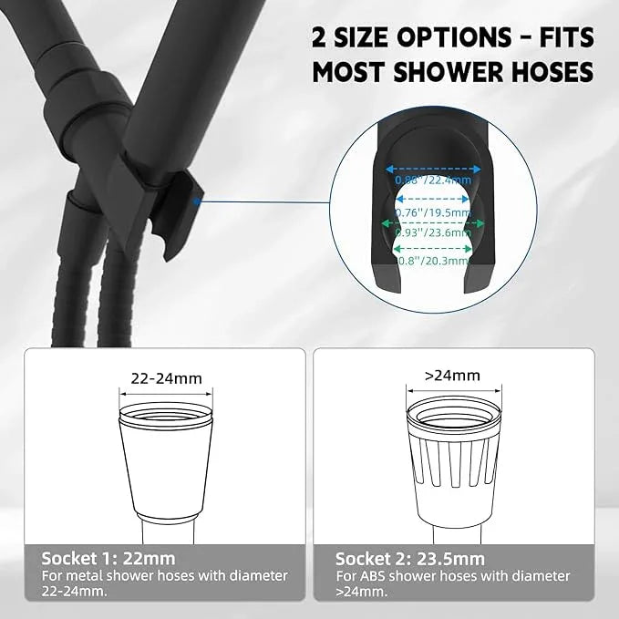 Hibbent Universal All Metal Handheld Shower Head Holder, Adjustable Solid Brass Shower Wand Holder, 2 Size Shower Bracket Holes for Bathroom, Fits All Showerhead Hoses & Shower Arm, Matte Black - ModernBath