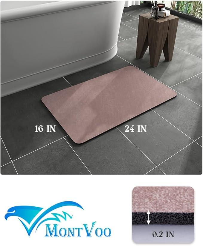 MontVoo -Bath Mat Rug-Rubber Backing Non Slip Quick Dry Absorbent Thin Bathroom Rugs Fit Under Door-Faux Suede Surface Bathroom Floor Mats-Shower Rug for in Front of Bathtub Shower Dusty Rose 16"x24" - ModernBath