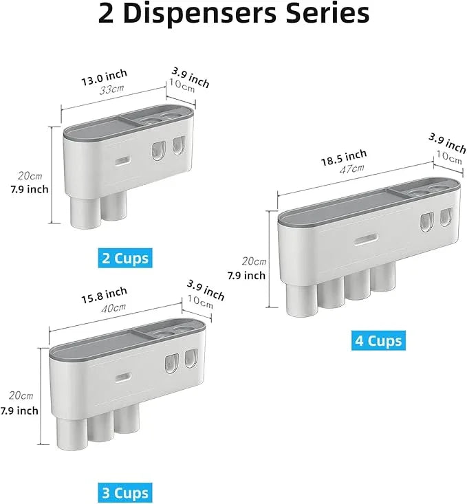 Celsitudo No-Drill Wall Mounted Toothbrush Holder, Bathroom Shelf, with Automatic Toothpaste Dispensers 6 Brush Hooks Magnetic Cups 1 Cosmetic Drawer Organizer and Large Storage (2 Dispensers 2 Cups) - ModernBath