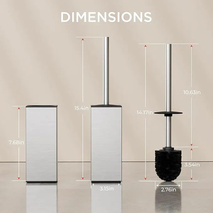 FORIOUS Toilet Brush and Holder Set, Heavy Duty 304 Stainless Steel Base Square and Long Handle for Bathroom Deep Cleaning, Drip-Proof, Space Saving for Storage, 2 Toilet Bowl Brush Head - ModernBath