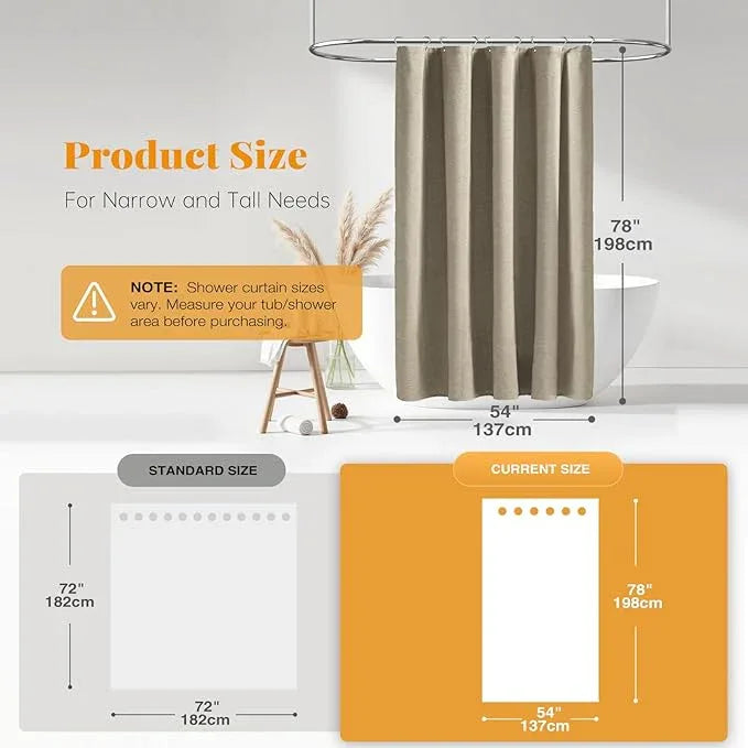 BTTN Stall Fabric Shower Curtain - 54x78 Inch Long Linen Textured Heavy Duty Shower Curtain Set with 10 Plastic Hooks, Narrow Hotel Spa Luxury Weighted Thick Curtains for Bathroom Showers - Khaki/Tan - ModernBath