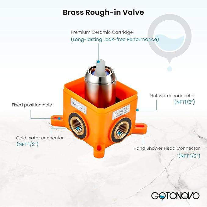 gotonovo Rainfall Shower Faucet Set System Shower Trim Kit with 10 Inch Rain Shower Head Bathroom Mixer Shower Complete Combo Single Handle Wall Mounted Female Thread Rough-in Valve Polished Chrome - ModernBath