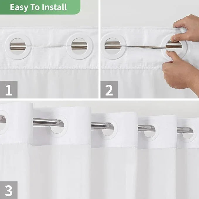 eachope Extra Long No Hook Shower Curtain with Snap-in Fabric Liner Set,Slub Textured Fabric Shower Curtains for Bathroom,Hotel Style Modern Shower Curtain,Water Repellent & Washable,71x98(96),White - ModernBath