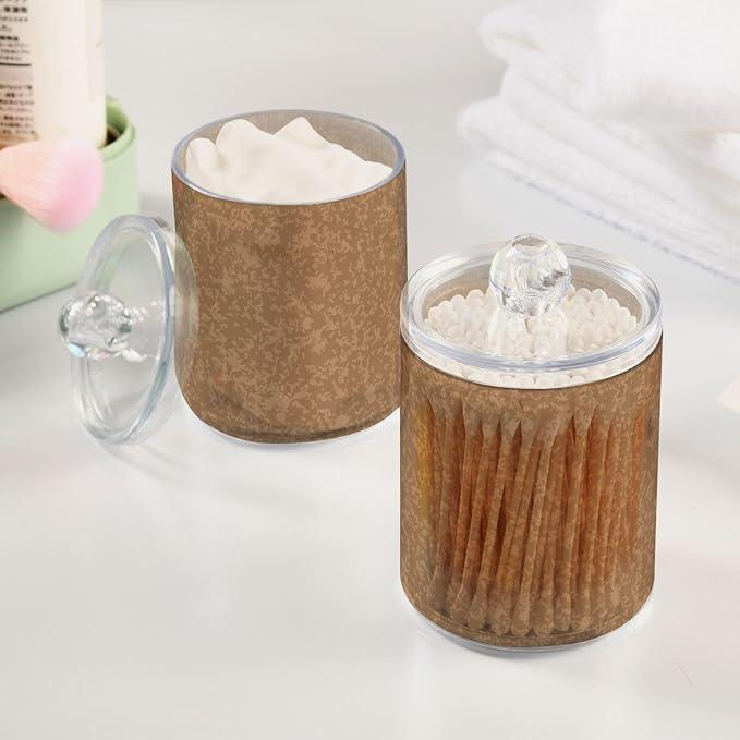 Tatenale Qtip Holder Bathroom Set Q tip Cotton Ball Swab Pad Dispenser Container Organizer Plastic Jars with Lids Storage 2Pack Abstract Brown - ModernBath