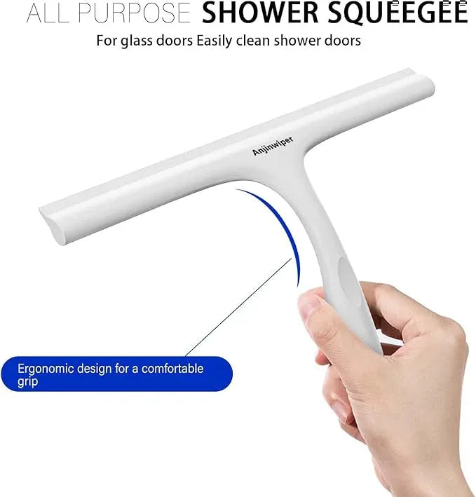 Anjinwiper All-Purpose Shower Squeegee for Shower Glass Door with Adhesive Hook, Silicone Squeegee for Shower Doors, Bathroom, Windows, Mirrors, Shower Cleaner Tool Household Squeegee(10 inch-White) - ModernBath