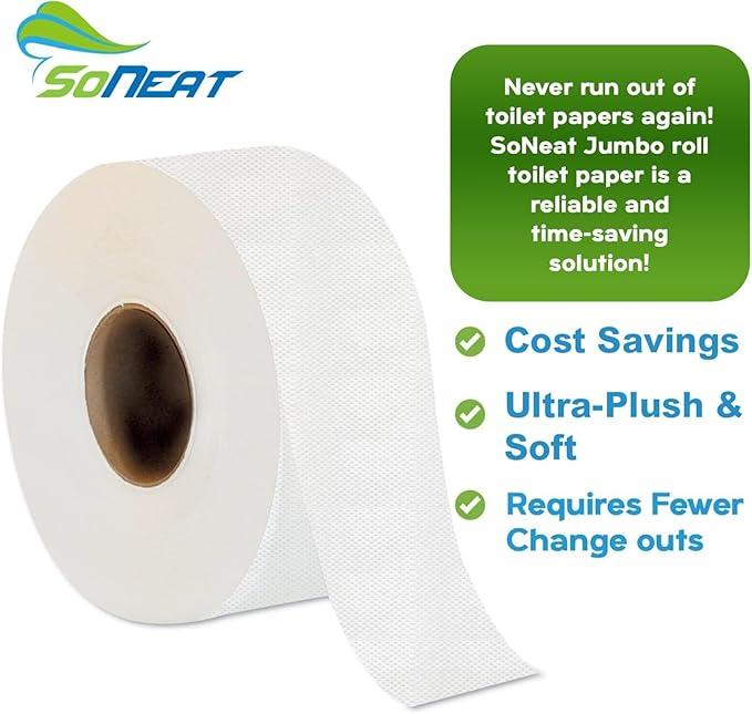 Commercial toilet paper - Jumbo toilet paper rolls -6,000 FT Industrial 2-Ply 9” Bulk Large Roll for Standard Jumbo Dispenser -100% Recycled Fibers-Soft and Absorbent Bathroom Tissue -6 Roll Case Pack - ModernBath