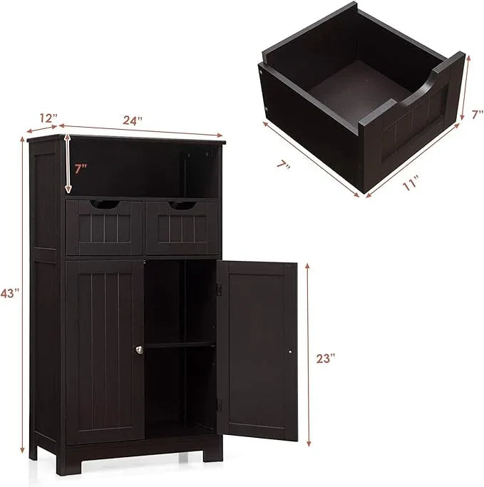 GLACER Multifunctional Floor Cabinet, Bathroom Cabinet with Removable Drawers and Adjustable Shelf for Bathroom, Living Room, Kitchen or Entryway, 24 x 12 x 43 inches (Brown) - ModernBath