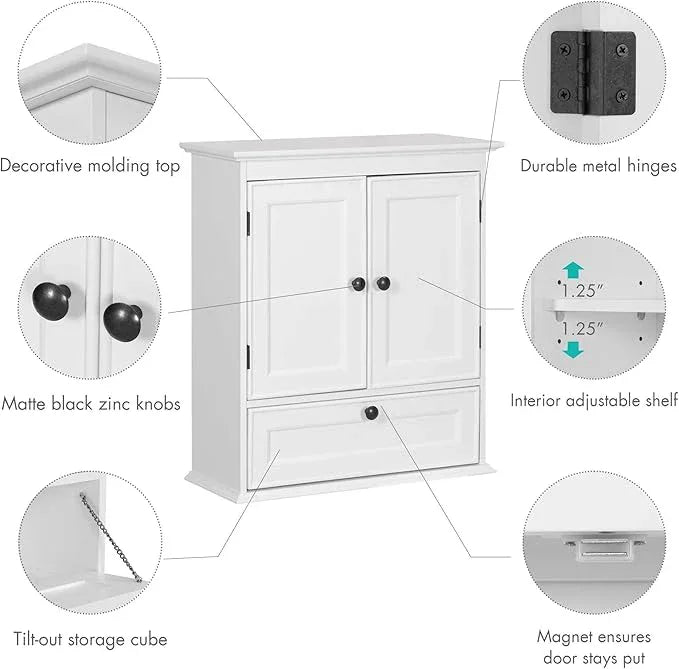Spirich Bathroom Cabinet Wall Mounted, Small Bathroom Wall Cabinet Over Toilet, Medicine Cabinet Organizer with Doors and Adjustable Shelf, White - ModernBath