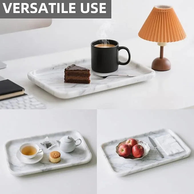 Yew & Tulip 14" x 8.5" Natural Marble Tray for Kitchen, Bathroom, Living Room – Serving/Decorative Vanity Tray for Jewelry, Candles, Decor (Carrara White) - ModernBath