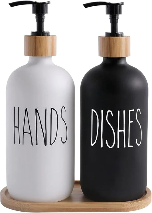 MOMEEMO Soap Dispenser Set, Contains Hand and Dish Soap Dispenser, Suitable for Kitchen Decor. (Black & White) - ModernBath