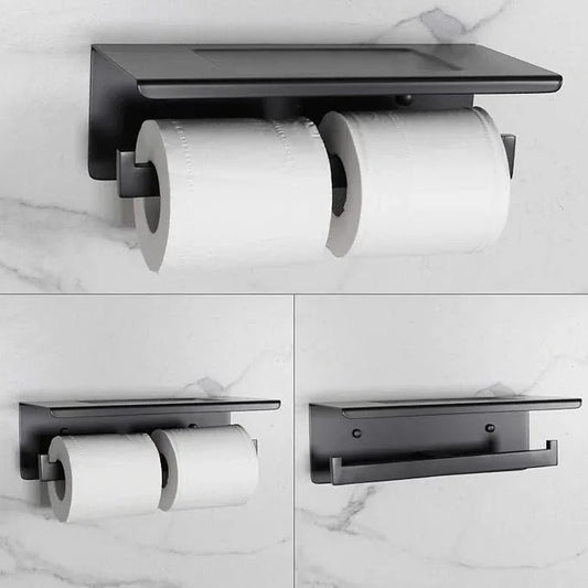 Matte Black Toilet Paper Holder - Toilet Paper Double Roll Holder with Shelf Wall Mounted for Bathroom, Stainless Steel - ModernBath