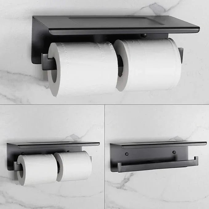 Matte Black Toilet Paper Holder - Toilet Paper Double Roll Holder with Shelf Wall Mounted for Bathroom, Stainless Steel - ModernBath