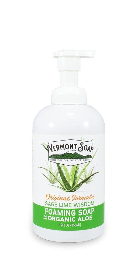 VERMONT SOAP Organic Sage Lime Wisdom Foaming Hand Soap - Natural Moisturizing Soap for Dry Skin - Fragrance Free Liquid Bathroom Hand Soap Dispenser - Sage Lime Wisdom - 12 oz - ModernBath