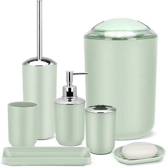 IMAVO Bathroom Accessories Set,Green Bathroom Set,7 Pieces Bathroom Accessory Set,Tray,Toilet Brush,Trash Can for Bathroom Décor and Housewarming Gifts - ModernBath