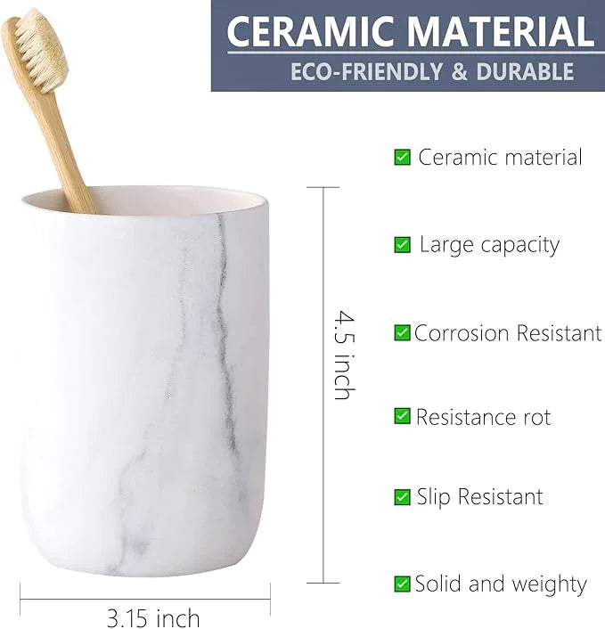 Marble Toothbrush Holders for Bathrooms - 1 Cups Ceramic Toothbrush Toothpaste Holders, White Marble Bathroom Tumbler Cups Reusable Toothbrush Mouthwash Cup, Bathroom Counter Organizer. - ModernBath