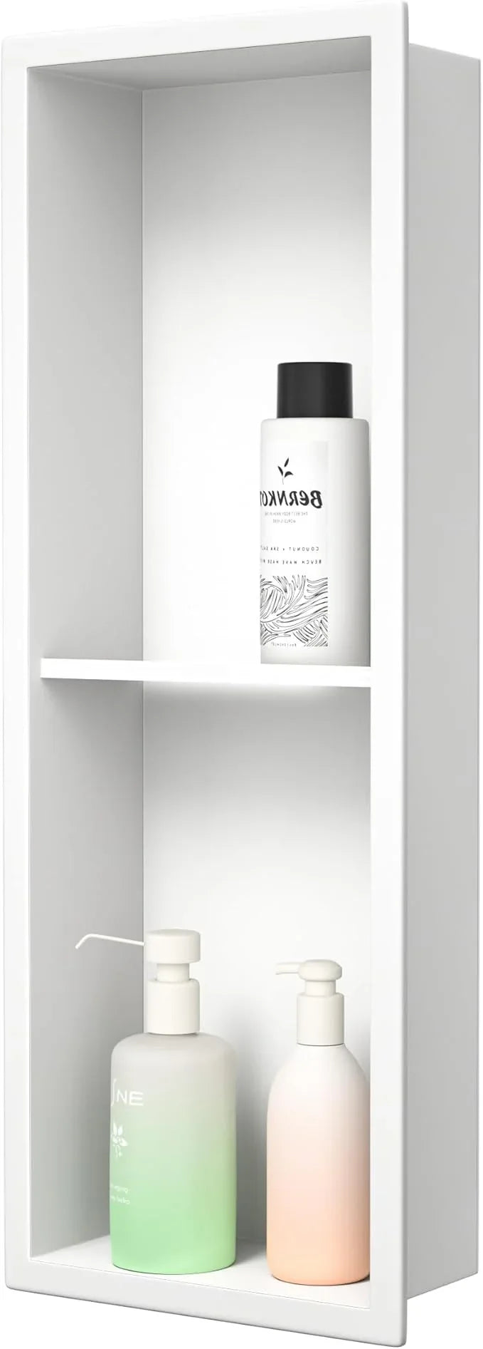 Stainless Steel Shower Niche 8"×24" White Double Shelves No Tiled Needed Niche Shower for Wall Recessed Shower Shelf for Bathroom Storage - ModernBath