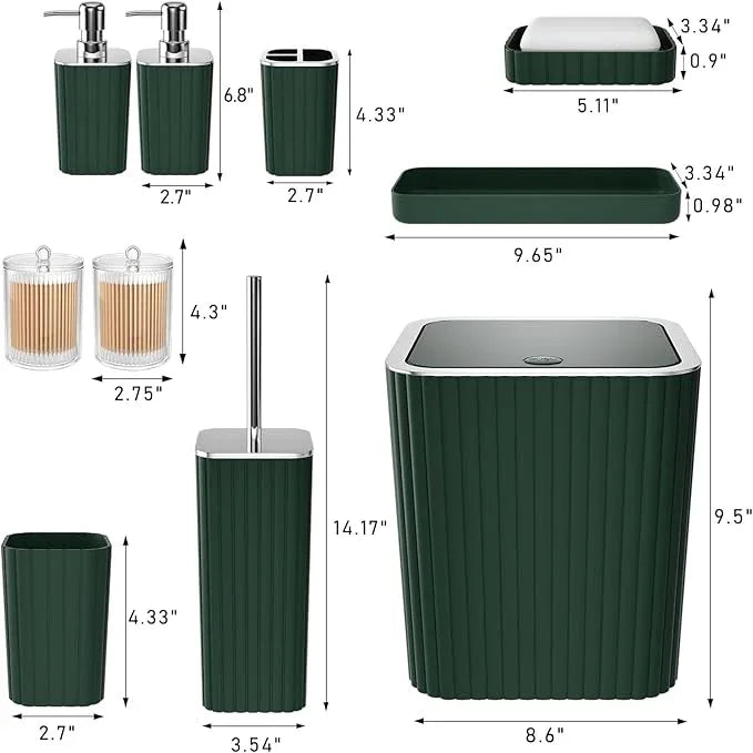 XLHOMO Bathroom Accessories Set - Gorgeous Green Bathroom Set, 10PC Green Bathroom Accessory Set, Bathroom Sets with Toilet Brush, Bathroom Trash Can - ModernBath