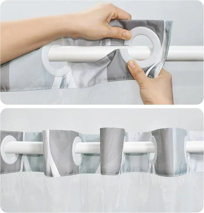 Yiatn No Hook Grey Stall Size Shower Curtain with Snap in Fabric Liner Set - Hotel Style with See Through Mesh Top Window, Modern Geometric Waterdrop Design,Waterproof and Washable, 54x80 INCH - ModernBath