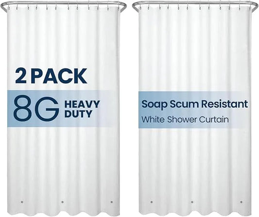 LiBa Shower Curtain 2 Pack- Waterproof Plastic Shower Curtain Premium PEVA Non-Toxic with Rust Proof Grommets White 8G Heavy Duty Bathroom Accessories 72x72 - ModernBath