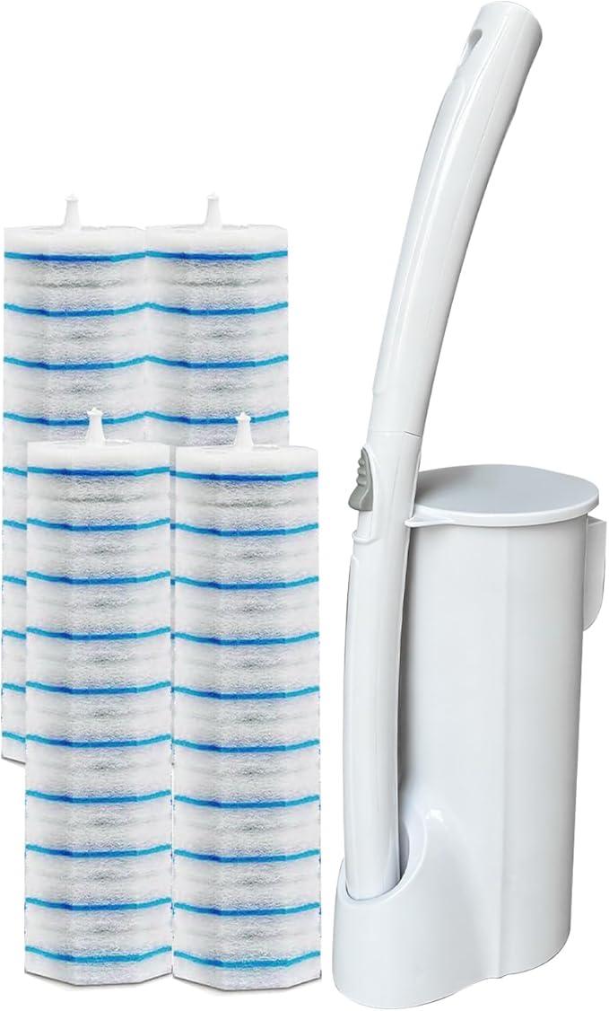 40 Disposable Toilet Brush Refills Srubber Pads, Wall Mounted Toilet Bowl Holder Set Toilet Cleaning System Starter Kit, Scrubbing Toilet Wand Pads - ModernBath