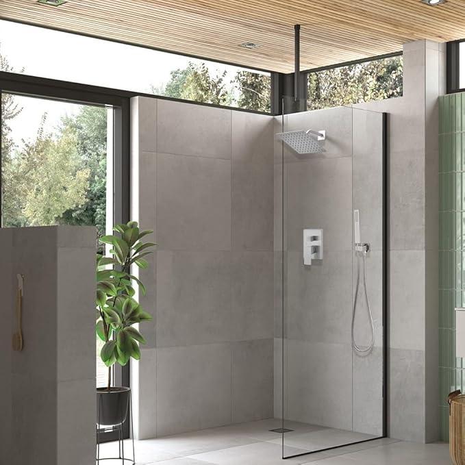 Heable Brushed Nickel Shower System with 8'' Rainfall Shower Head, Handheld Shower head, Bathroom Luxury Rain Mixer Shower Combo Set Wall Mounted Shower Faucet Rough-in Valve and Trim Kit - ModernBath
