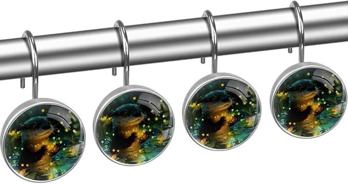 Cute Otter Shower Curtain Hooks Rings, Stainless Steel Rust Proof Shower Curtain Hooks, Decorative Shower Hooks for Bathroom Shower Rods Curtains, Set of 12 - ModernBath