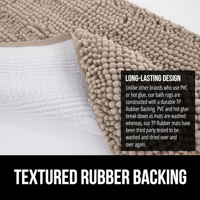 GORILLA GRIP Bathroom Rug Sets 3 Piece, Bath Mat Set and Oval Toilet Base with Rubber Backing, Plush Absorbent Shaggy Chenille Washable Mats, Includes 24x19.5, 24x17 and 36x24 Inch Rugs, Gray Beige - ModernBath