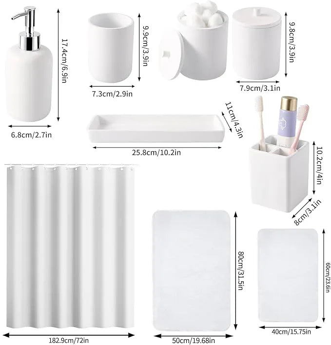 21 Pcs Bathroom Accessory Set with Waterproof Shower Curtain and Non Slip Mat,Resin Bath Set with Toothbrush Holder and Lotion Soap Dispenser,Bathroom Countertop Organizer Set for Home Apartment - ModernBath