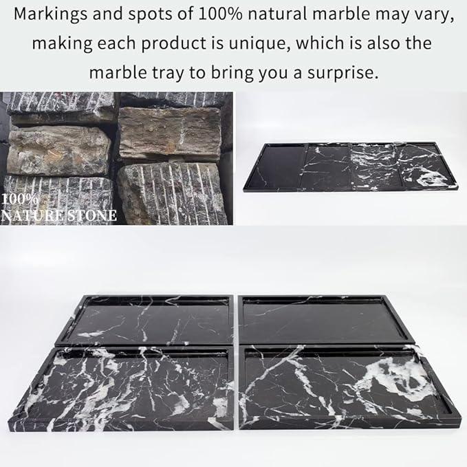 100% Natural Marble Serving Tray Luxury Marble Storage Tray for Home Decor Stone Tray for Bathroom/Kitchen/Vanity/Dresser,Plate Holder for Tissues, Candles, Towel - ModernBath
