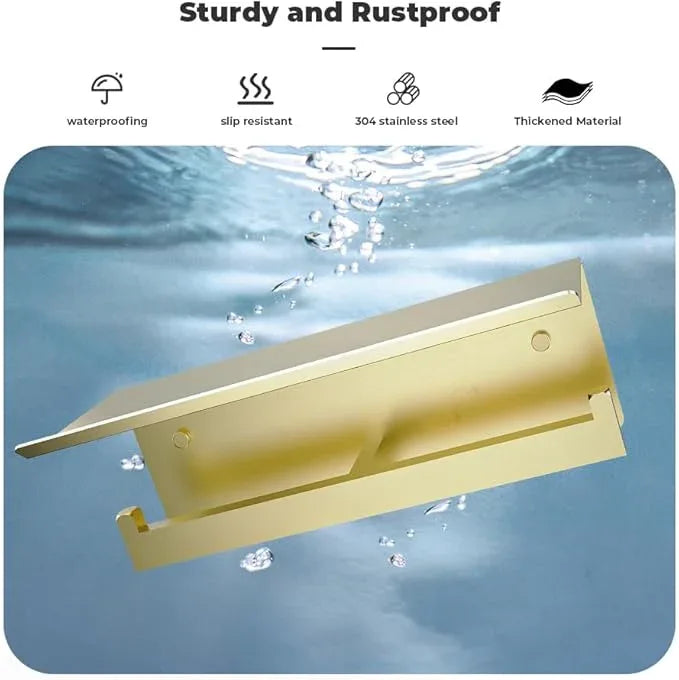 Double Toilet Paper Holder with Shelf, FreshGlow Tissue Holder Brushed Gold, Wall Mount Commercial Toilet Paper Dispenser Phone Shelf Stainless Steel, Tissue Roll for Bathroom - ModernBath