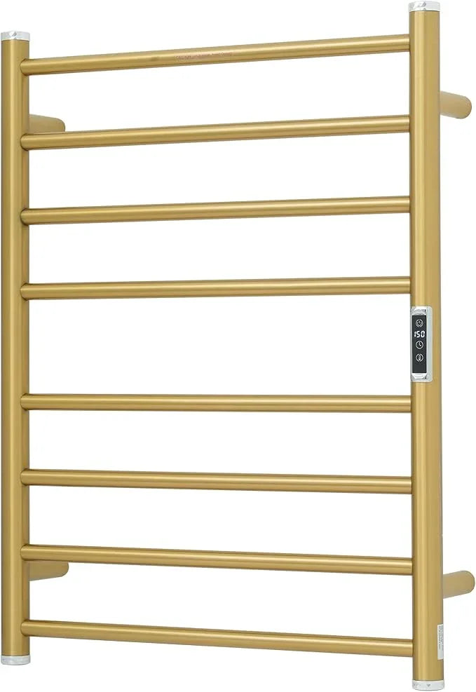 Electric Towel Warmer Rack,Heating Towel Warmer,Timer & Temperature Control,Wall-Mounted Plug-in for Bathroom,Gold,Stainless Steel,8-Bar(27.56x20.87x4.41in) - ModernBath