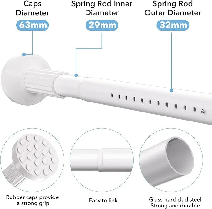 Tension Curtain Rod 51–168 In (4.25–14 ft),Extra Long Outdoor Curtain Rod for Window or Bathroom Patio,Easy to Install No Drilling Never Rust,Heavy Duty Adjustable Spring Shower Rod - ModernBath