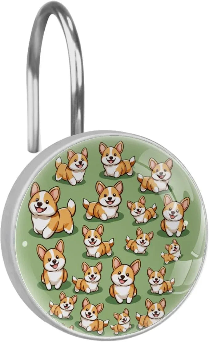 FVQL Shower Curtain Hooks Decorative, Set of 12, Stainless Steel Shower Curtain Rings, Lovely Dog Animal - ModernBath