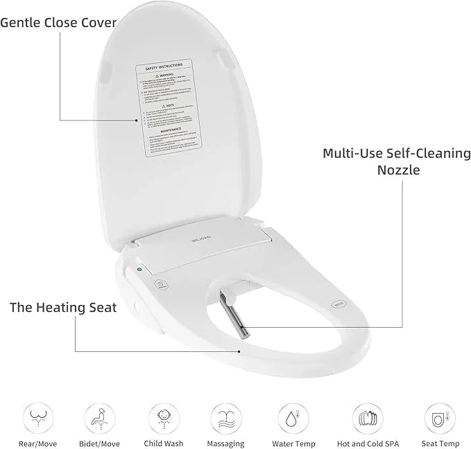 Bejoan X1 Electric Bidet Seat for Elongated Toilets with Remote Control- Electronic Heated Toilet Seat with Endless Warm Water and Multifunctional Wash Functions，White，Easy Installation - ModernBath