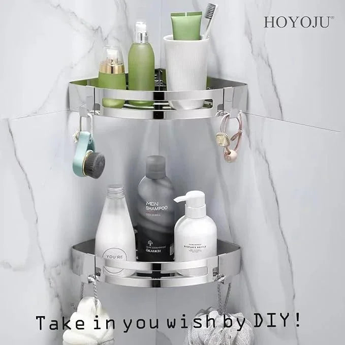 HOYOJU Stainless Steel Bathroom Caddy Storage Organizer Wall Mounted Kitchen Corner Shelf - ModernBath
