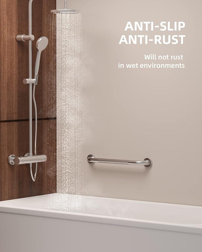 20 Inch Anti Slip Shower Grab Bar, Munzong Stainless Steel Bathroom Grab Bar, Satin Brushed Nickel Knurled Bathroom Balance Bar,Safety Hand Rail Support Handicap Elderly Senior Assist Bath Handle - ModernBath