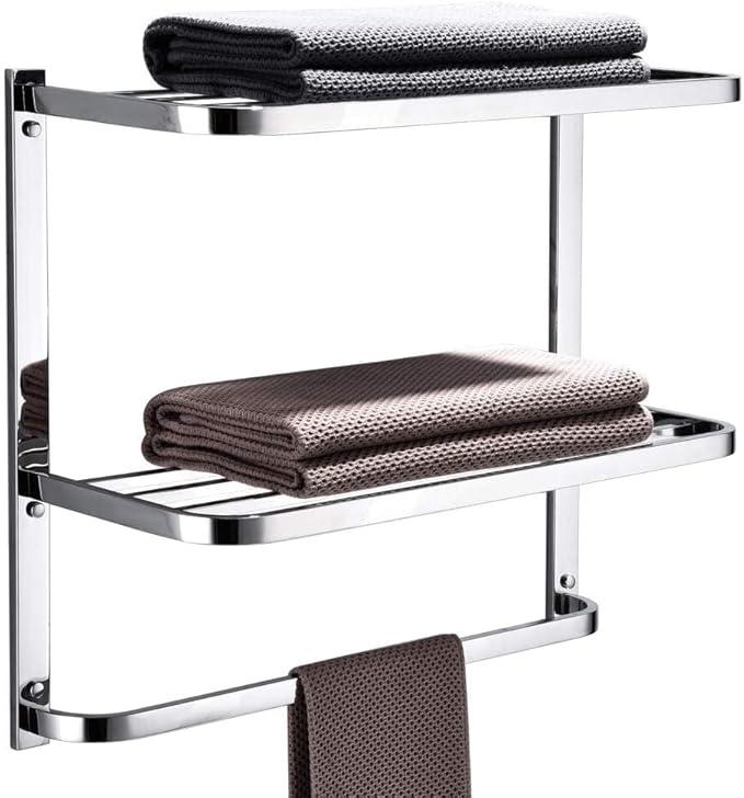 2-Tier Towel Rack Floating Shelf with Towel Bar, 24-Inch W x 8.75-Inch D Bathroom Hotel Towel Shelf, Wall Mount, Mounting Hardware Included,Polished Chrome - ModernBath