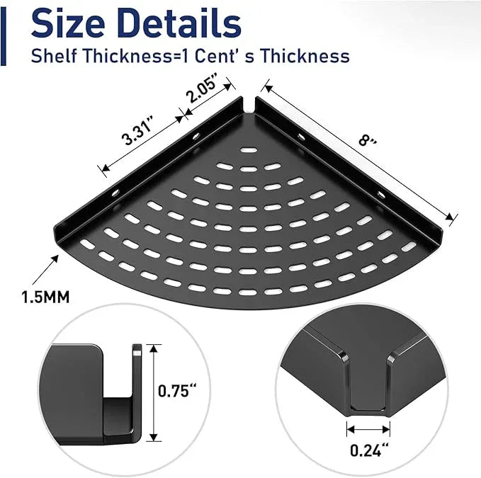 2 Pack Corner Shower Shelves 304 Stainless Steel Shower Corner Shelf Matte Black 8 in Corner Shower Shelf Prevent Rust Drilling Installation - ModernBath