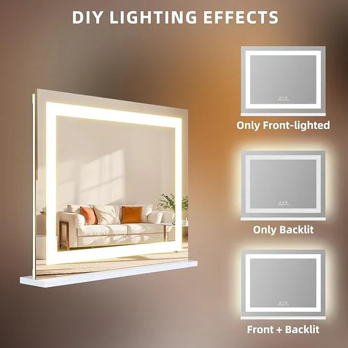 FENCHILIN Vanity Mirror with Lights, 22" x 19" Backlit + Front Lit Hollywood Makeup Vanity Mirror LED Strip with 3 Colors Modes Smart Touch for Dressing Room & Bedroom White - ModernBath