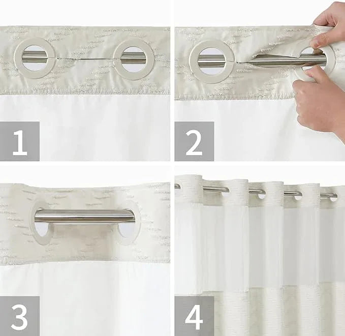 eachope Extra Long No Hook Tufted Chevron Striped Shower Curtain with Snap-in Fabric Liner set-71Wx98H(96H),Tall Hotel Grade Boho Style Shower Curtain,Water Repellent,Cream - ModernBath
