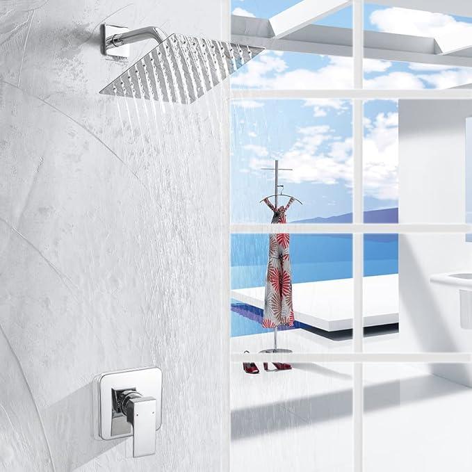 JingGang Shower Faucet Polished Chrome Rain Shower Head Shower Faucets Sets Complete Bathroom Rainfall Shower System, Single Function Shower Trim Kit with Rough-in Valve - ModernBath