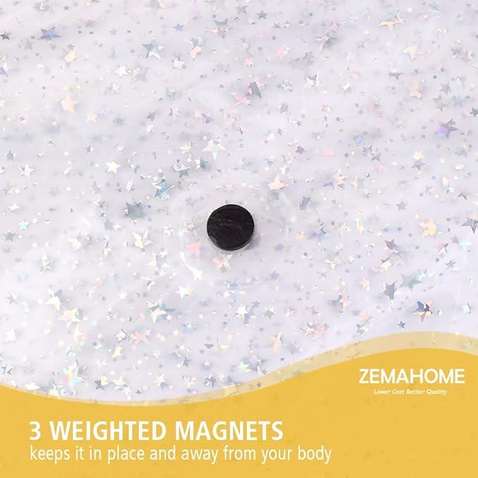 ZEMAHOME Holographic Thin 3D EVA Shower Curtain Liner Glitter Star, 72x72 Premium Light Weight Clear Plastic Bathroom Shower Curtain with Rustproof Metal Grommets for Shower Stall, Bathtubs(No Hooks) - ModernBath